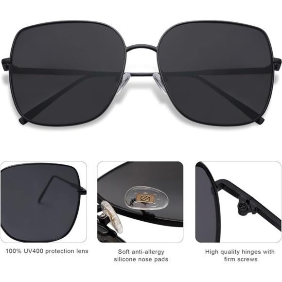 Oversized Square Metal Frame Sunglasses for Women Men Flat Mirrored Lens??
